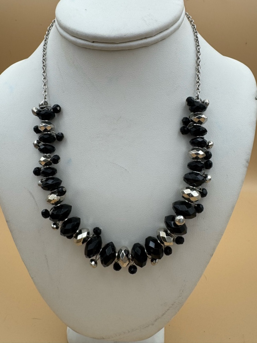 Artisan Black and Silver Faceted Bead Necklace. 99